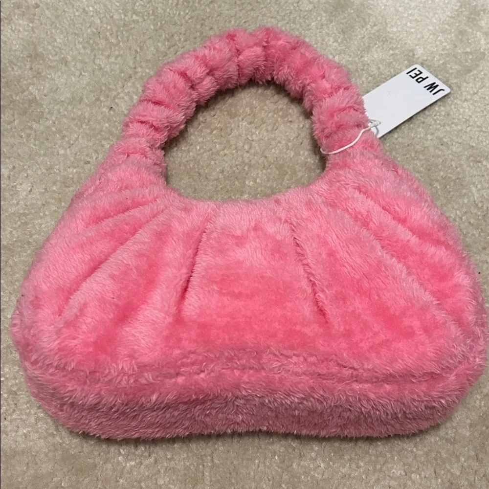 JW PEI Gabbi Terry Ruched Pink Faux Fur Fuzzy Hobo Handbag Revolve